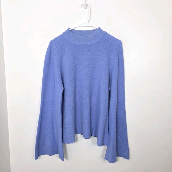 525 America Periwinkle Blue Bell Sleeve Mock Neck Cotton Soft Sweater Size Large - Picture 2 of 9